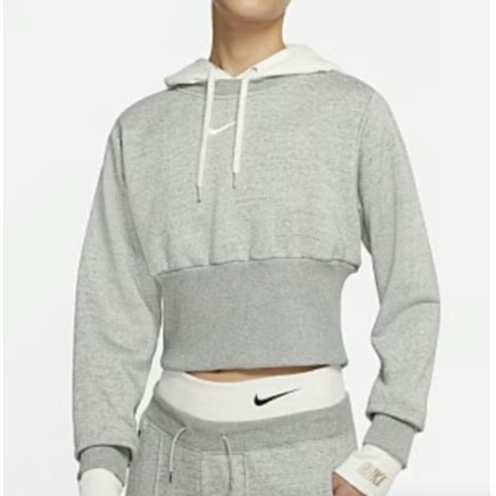 Nike Women’s Sportswear Icon Clash Cropped Hoodie Gray White DD5096-063 Size L